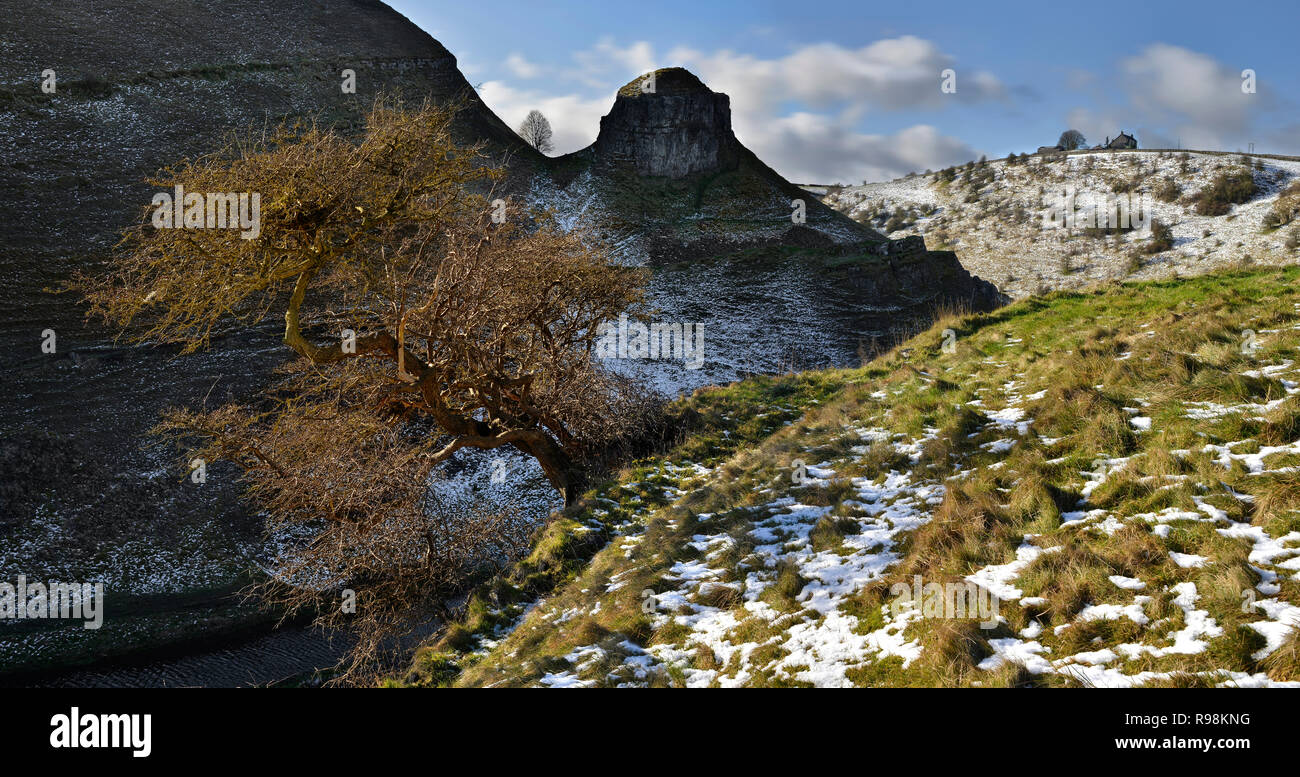 A Winter's day at Peter's Stone, Cressbrook Dale, England Stock Photo