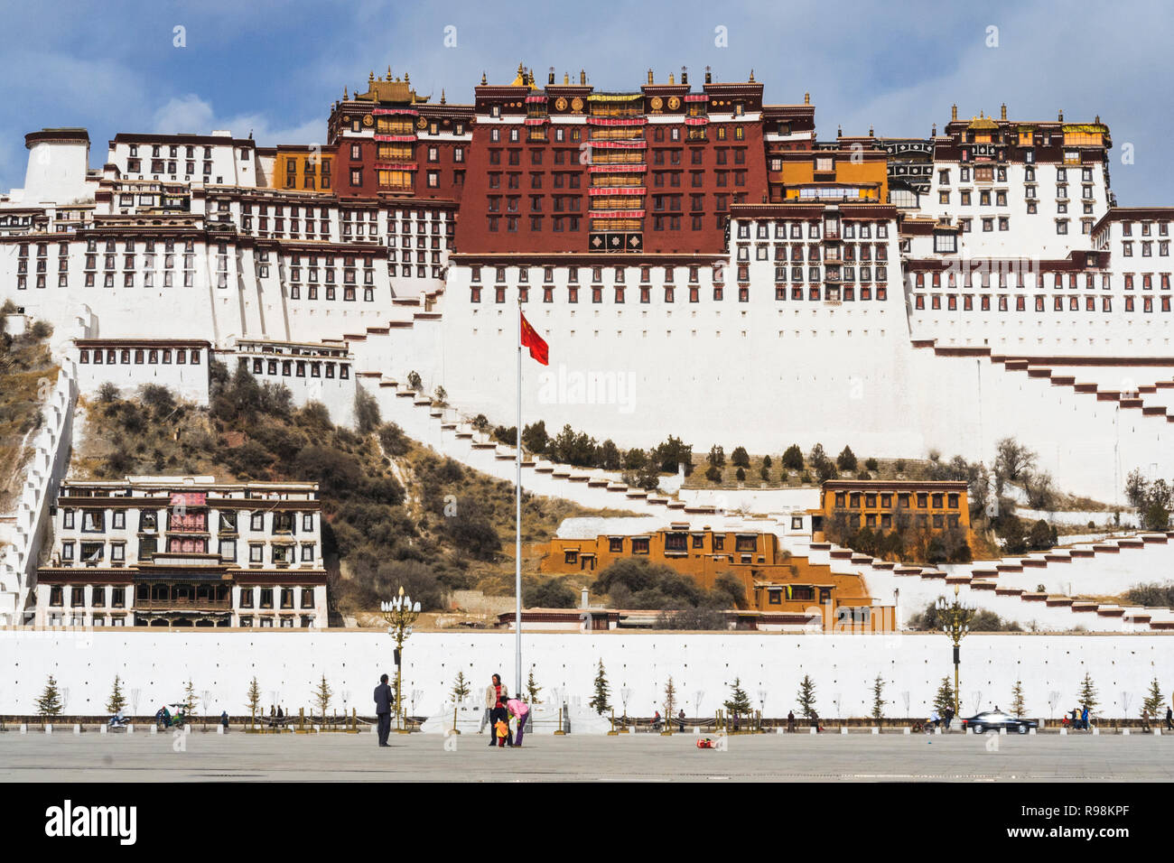 LhasaLhasa, Tibet Autonomous Region, China : Front view of the Potala Palace. First built in 1645 by the 5th Dalai Lama, the Potala was the residence  Stock Photo