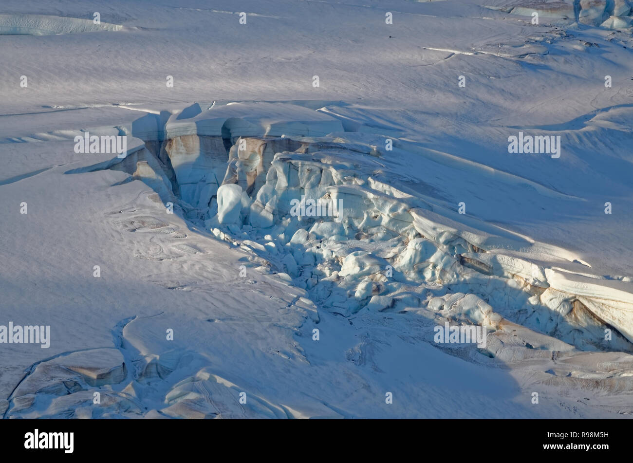 close up view of the Osorno volcano glacier located in the Vicente Perez Rosales National Park Stock Photo
