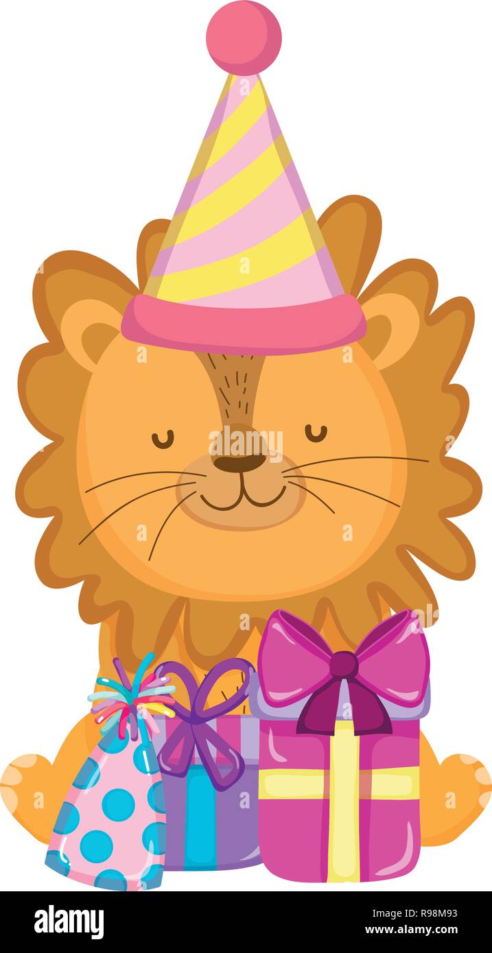 cute and little lion with party hat Stock Vector Image & Art - Alamy
