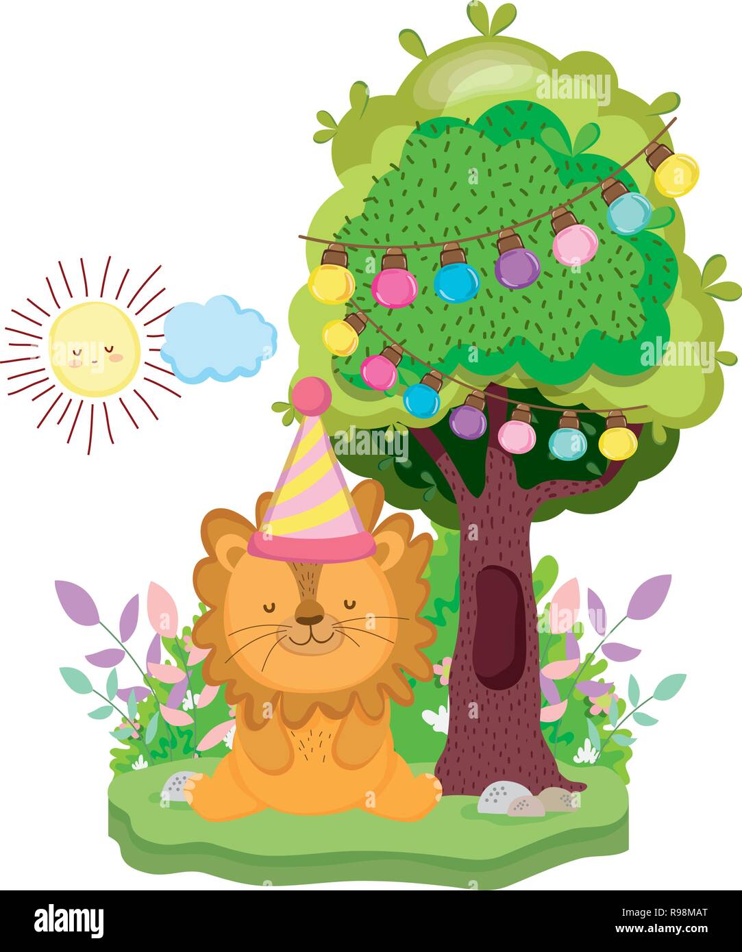 cute and little lion with party hat Stock Vector Image & Art - Alamy