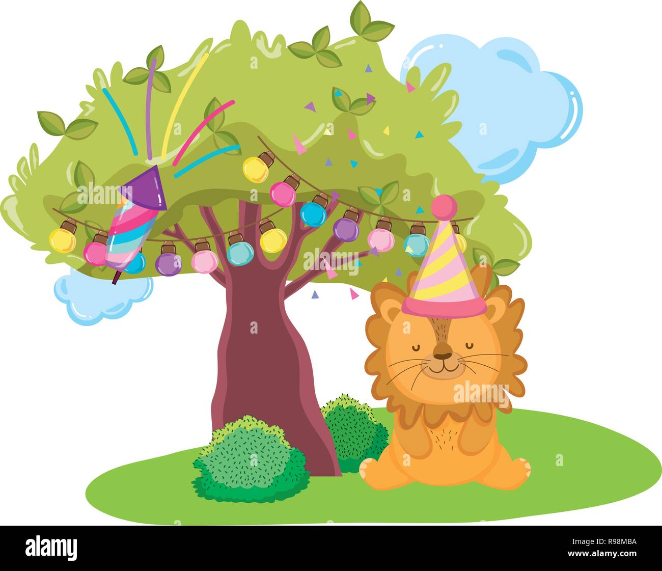cute and little lion with party hat Stock Vector Image & Art - Alamy