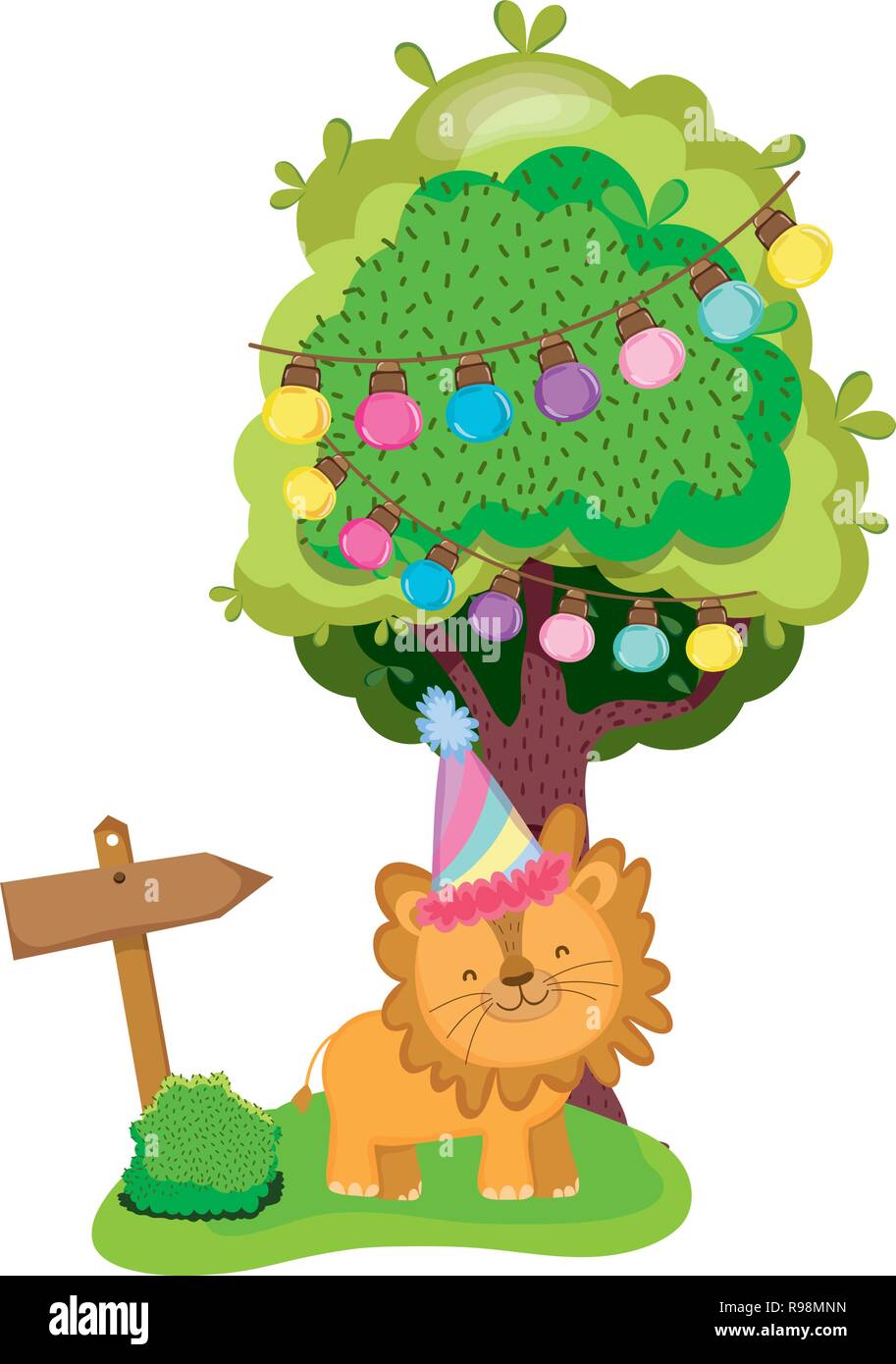 cute and little lion with party hat Stock Vector Image & Art - Alamy