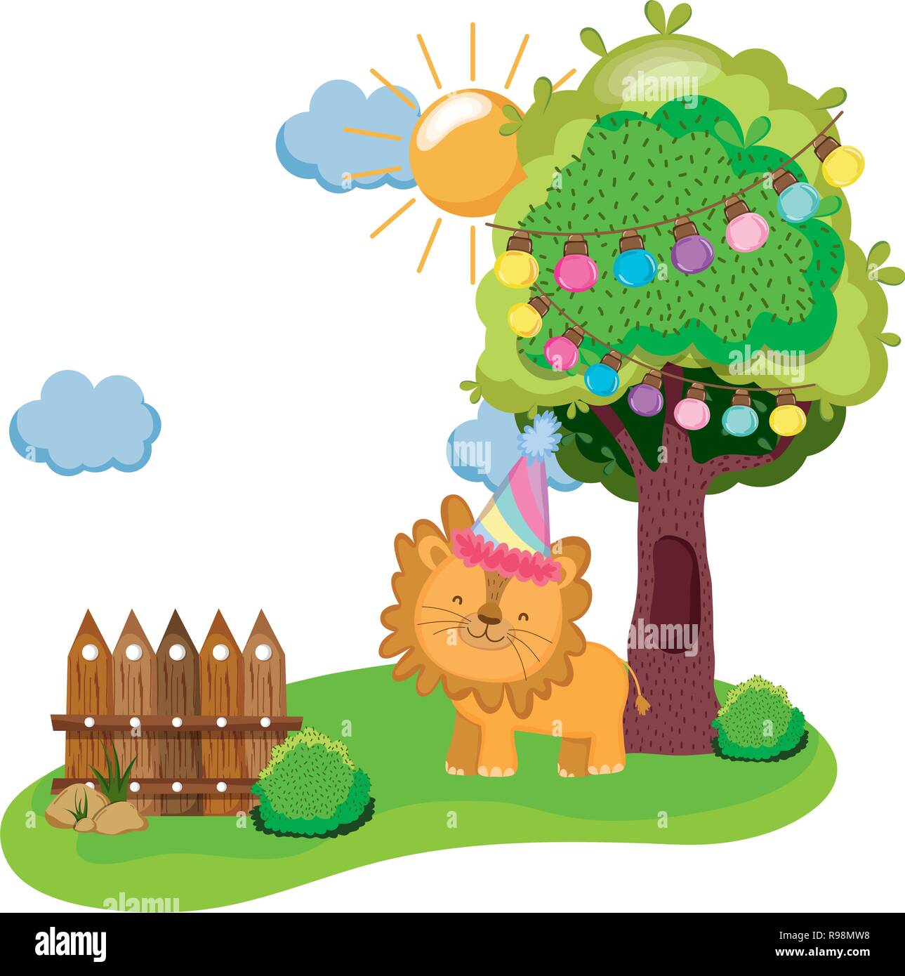 cute and little lion with party hat Stock Vector Image & Art - Alamy