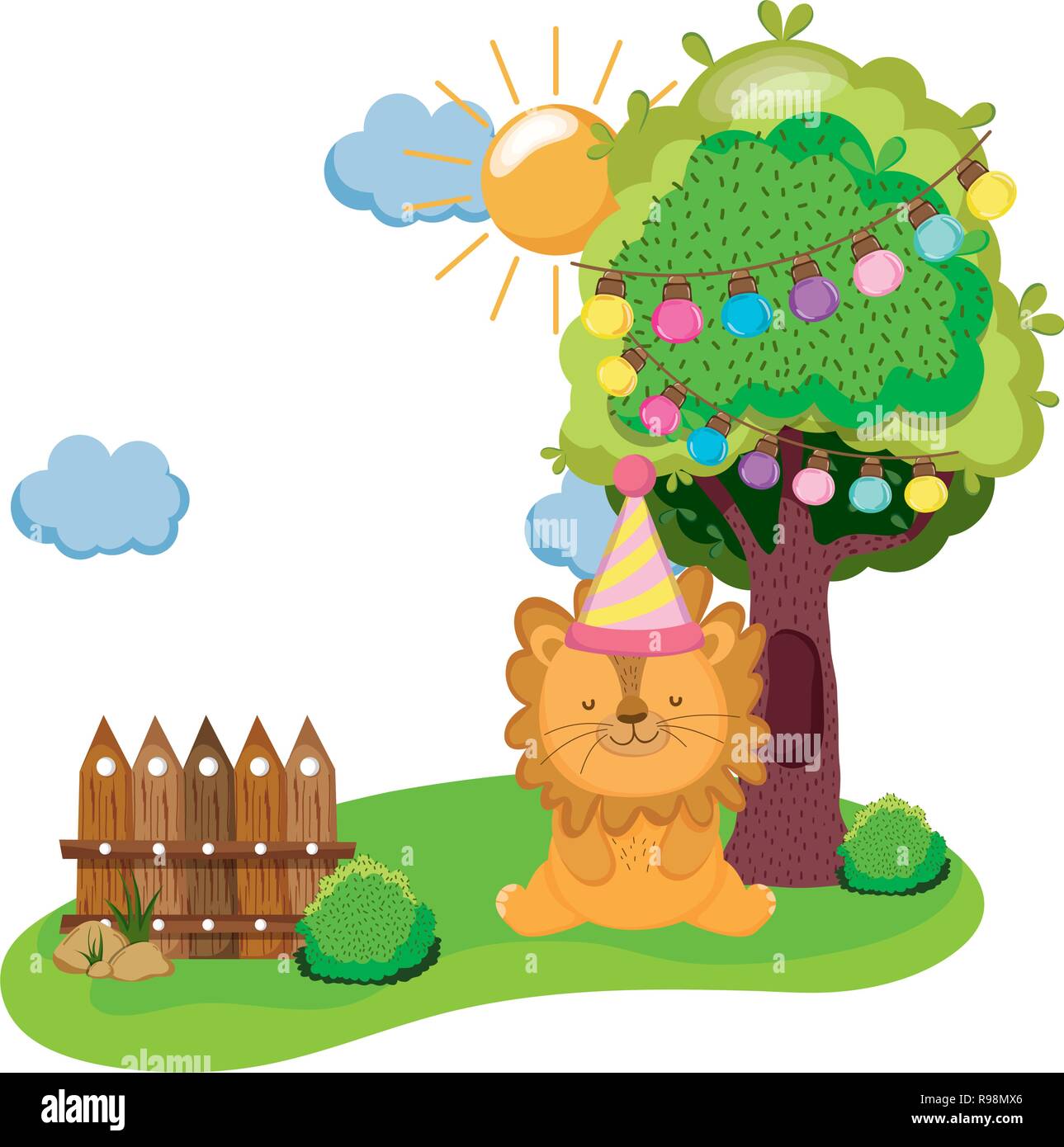 cute and little lion with party hat Stock Vector Image & Art - Alamy