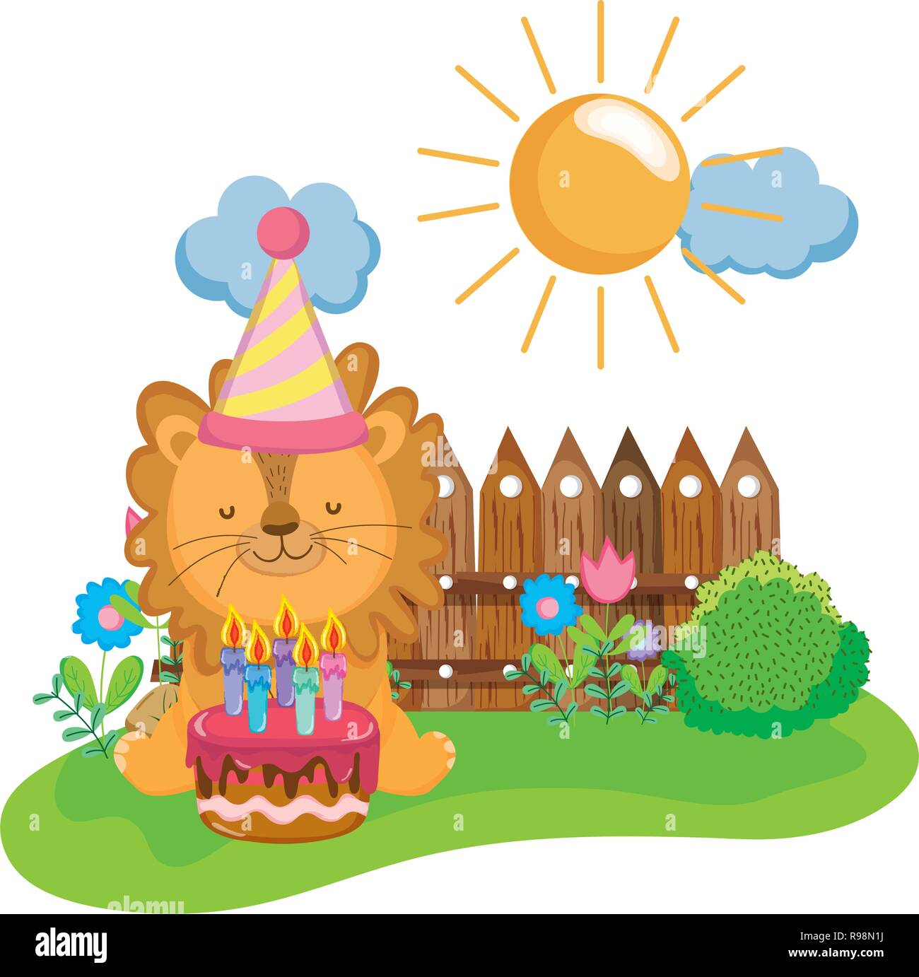 cute and little lion with party hat Stock Vector Image & Art - Alamy