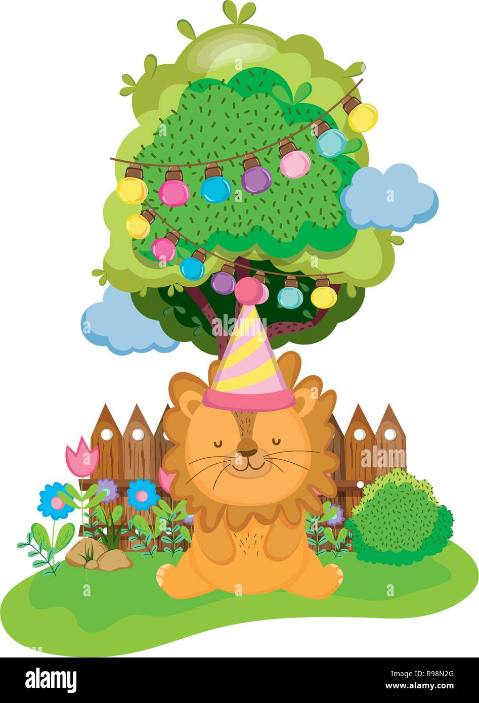 cute and little lion with party hat Stock Vector Image & Art - Alamy
