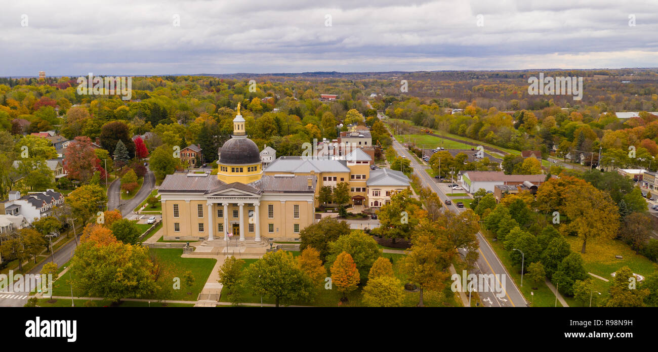 The Ontario County Courthouse stands out on Rochester in downtown