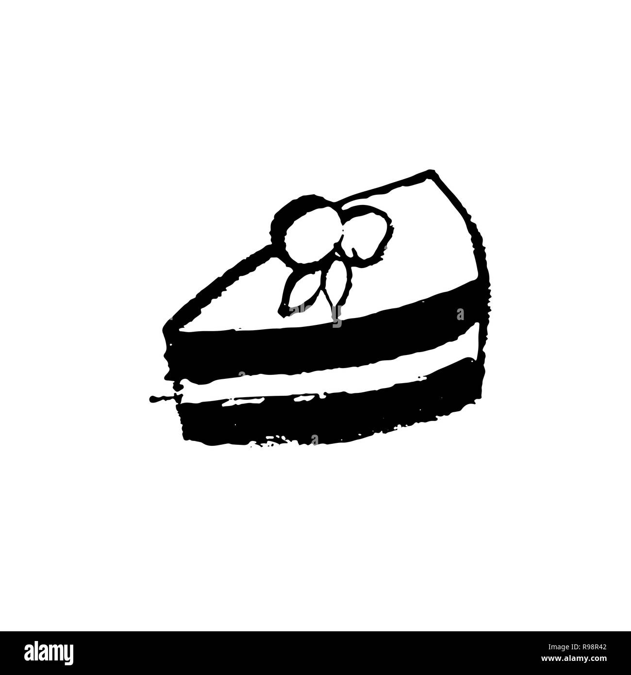 Cake icon. Piece of cheesecake. Grunge vector illustration. Stock Vector