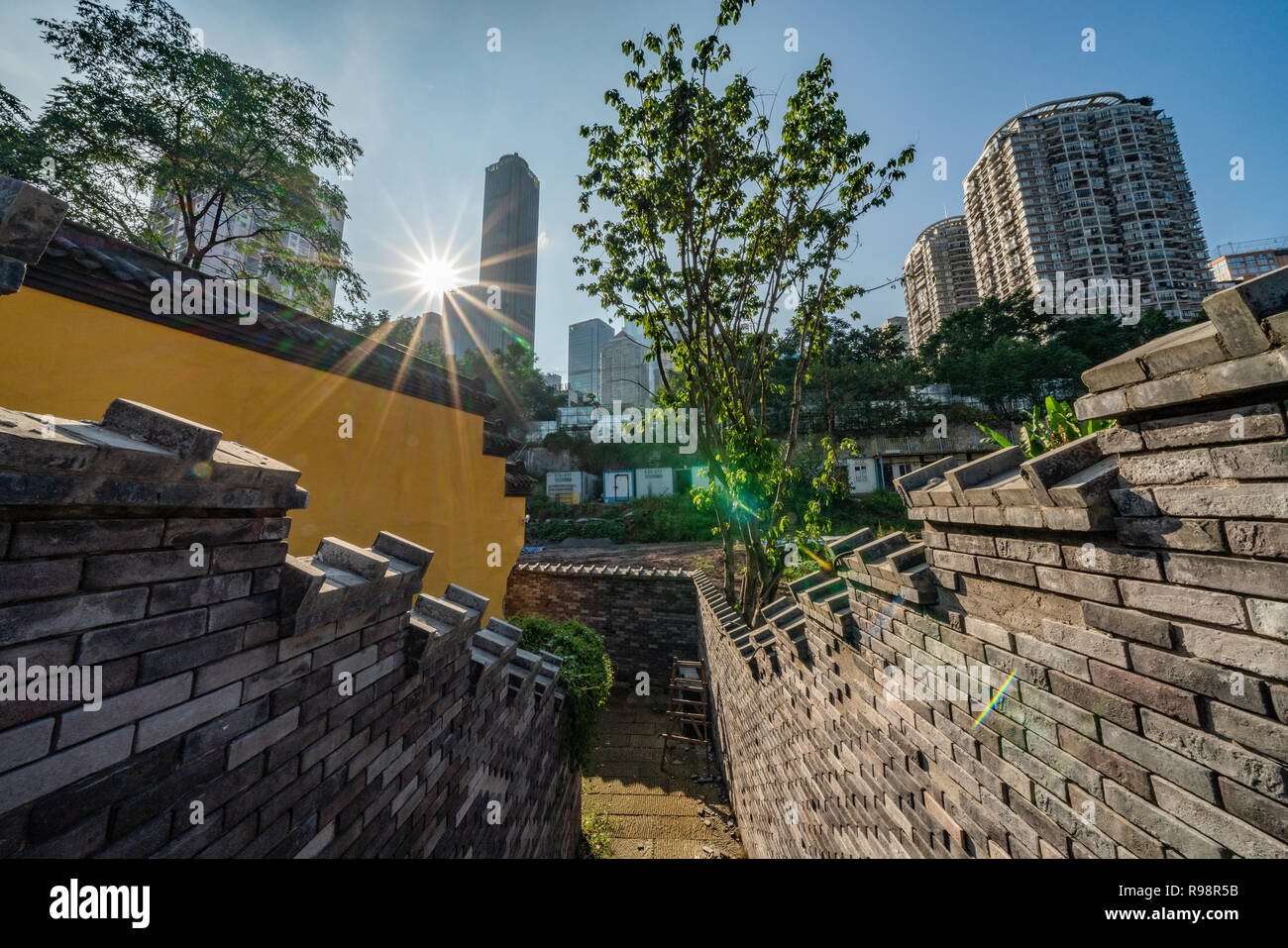 CHONGQING, CHINA - SEPTEMBER 19: Traditional Chinese architecture at Xia Hong Xue Alley which has some of the oldest buildings in the city on Septembe Stock Photo