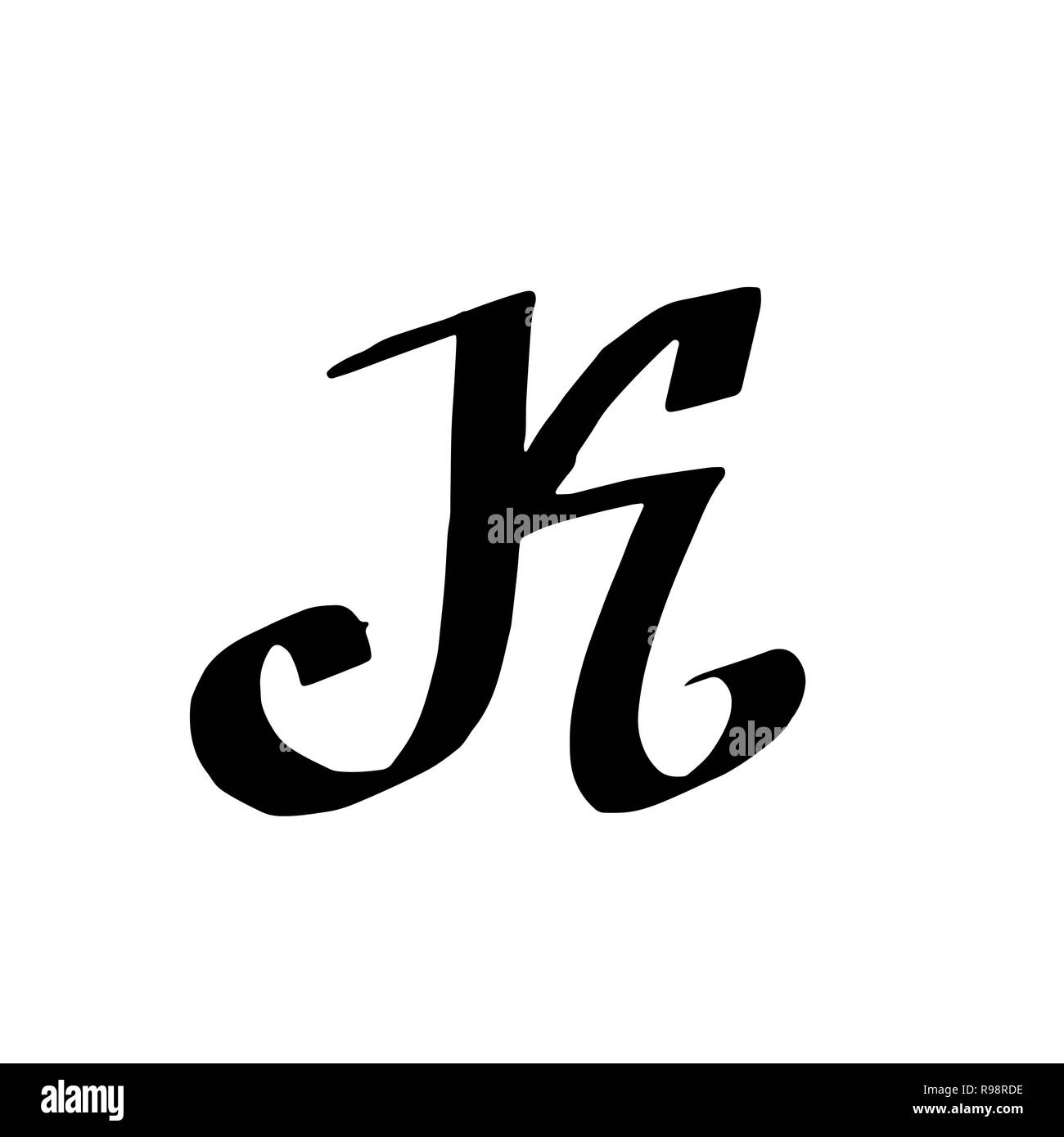 Letter K. Unique old brush grunge lettering. Vector illustration Stock