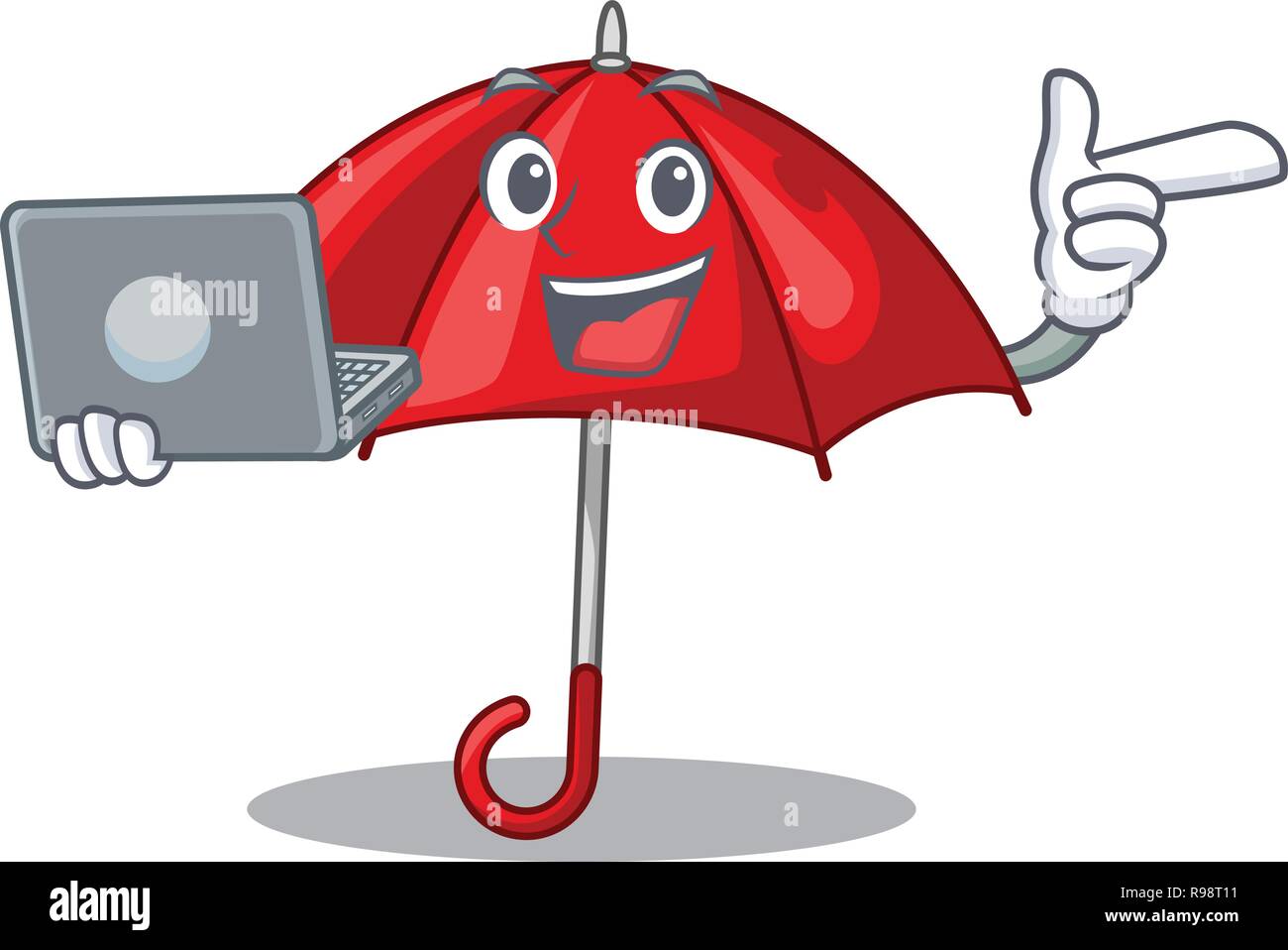 With laptop umbrella red in a character beautiful Stock Vector Image