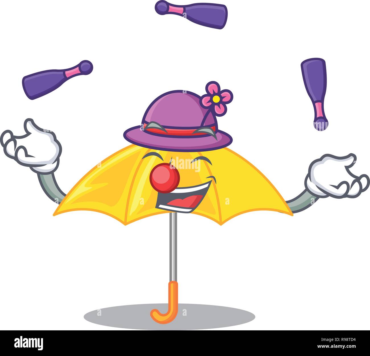 Juggling classic yellow umbrella in shape cartoon Stock Vector Image