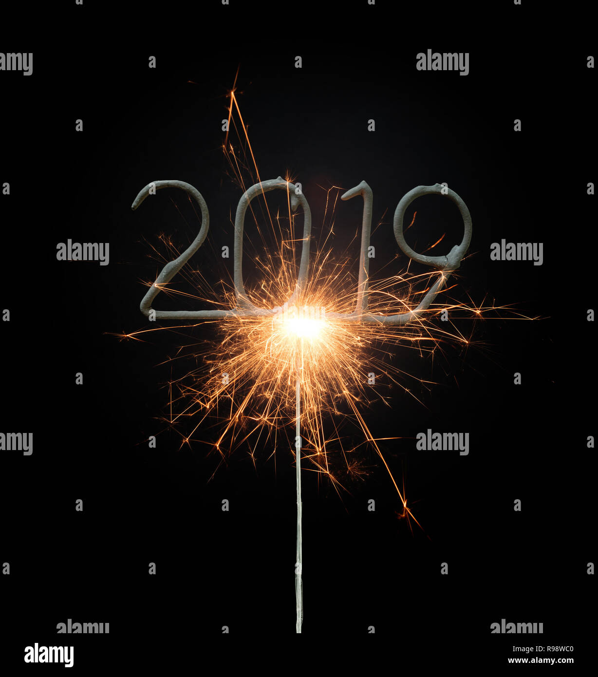 Sparkler isolated on a solid black background, 2019, happy newyear! Stock Photo