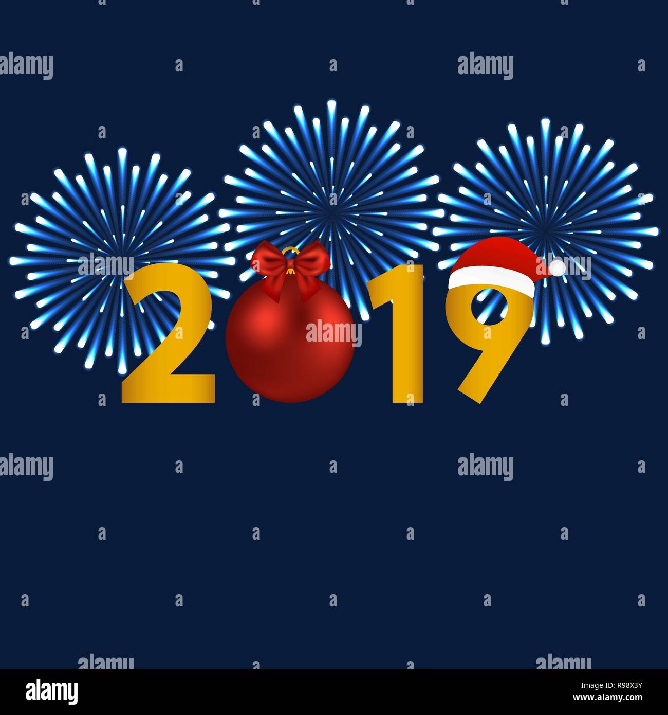 New 2019 year card with firework Stock Vector