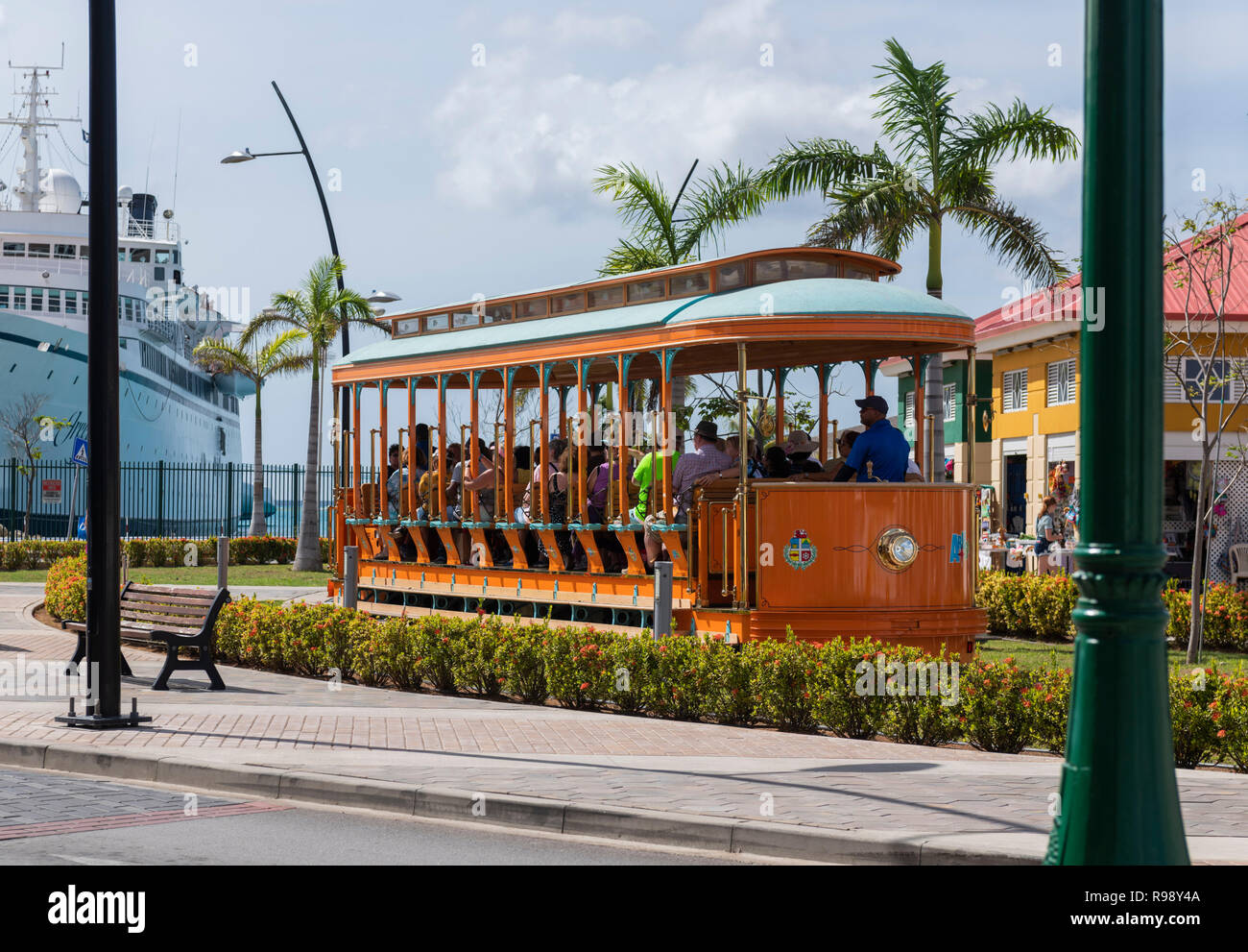 Trolley Bus Aruba Stock Photo Alamy