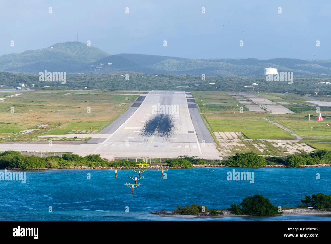 Runway at Queen Beatrix International Airport Aruba showing skid marks