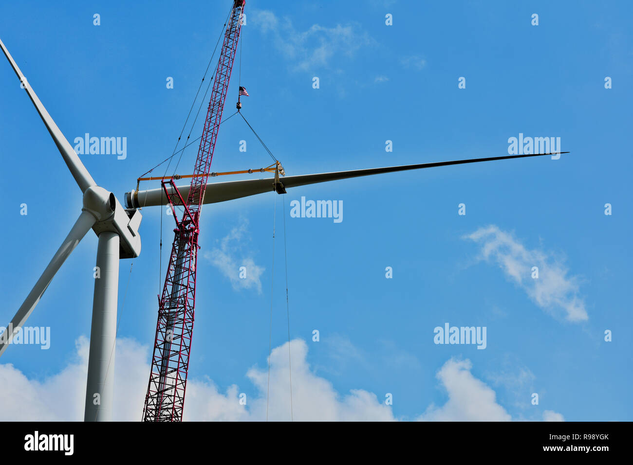 Blade replacement on a wind turbine, Michigan, USA Stock Photo Alamy