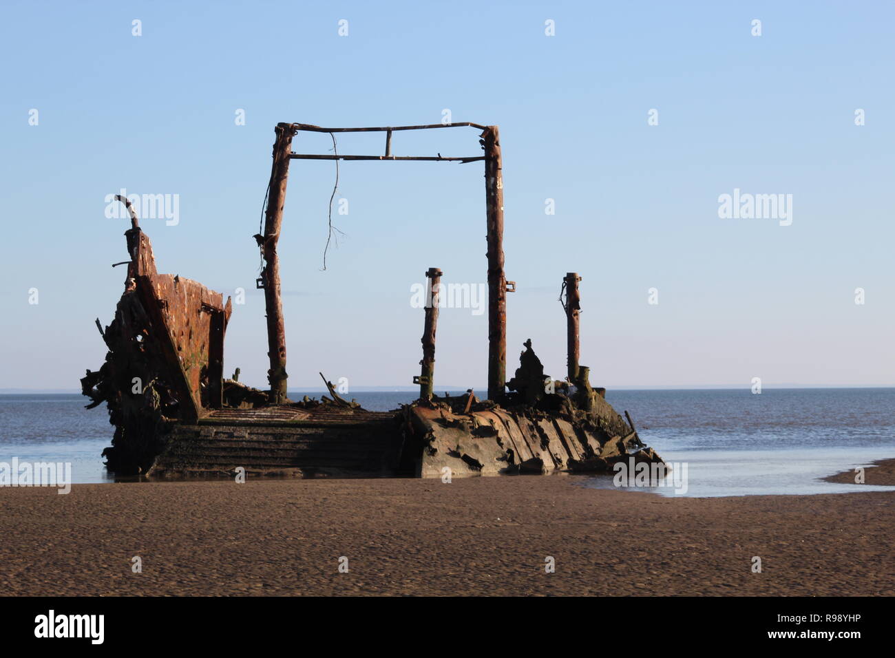 army bombing range/ target practice rusty boat Stock Photo