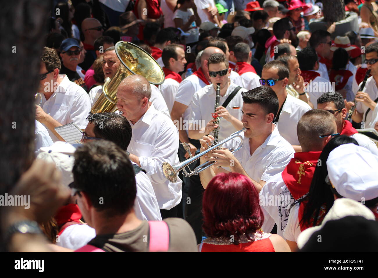 Marching band in the procession at Los Caballos Del Vino Caravaca de la Cruz Stock Photo