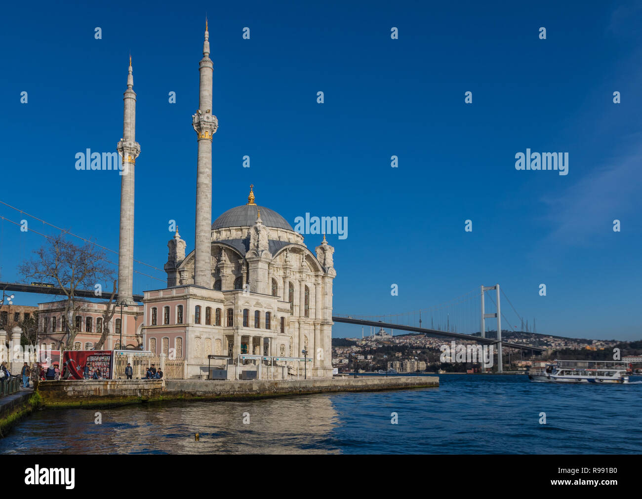 Istanbul, Turkey - built in 1721, located just beside the Bosphorus Bridge, the Ortaköy Mosque is one of the most recognizable landmarks of Istanbul Stock Photo