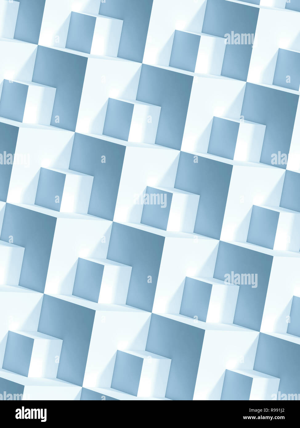 Abstract geometric pattern, white cubes with blue shadows, vertical ...