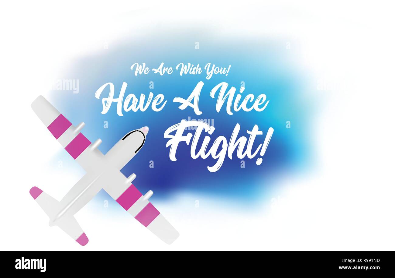 Plane flying in the clouds with the wish of a have a nice flight. Vector top view illustartion Stock Vector