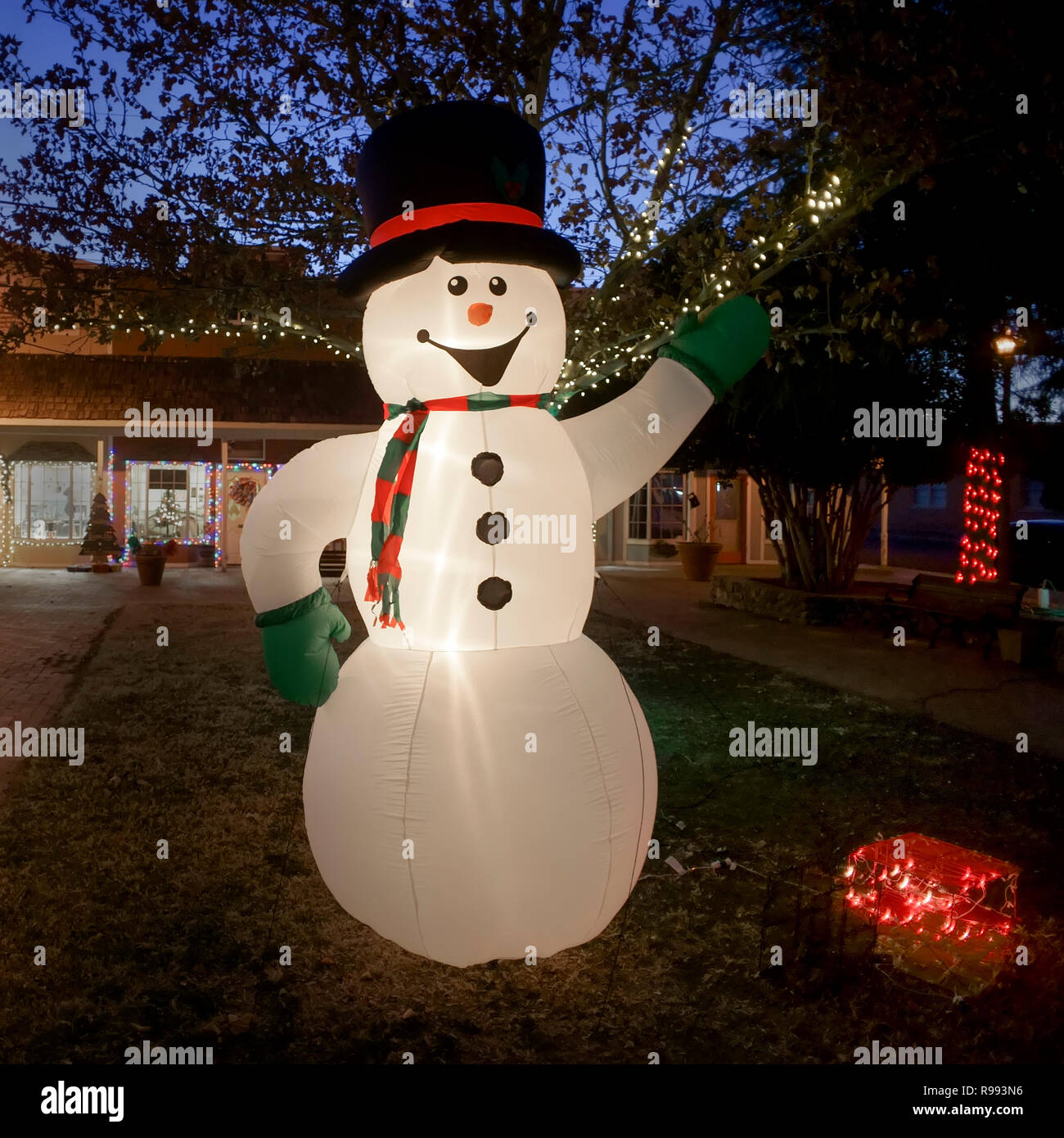 Inflatable snowman at Christmas time in Alpine, Texas Stock Photo
