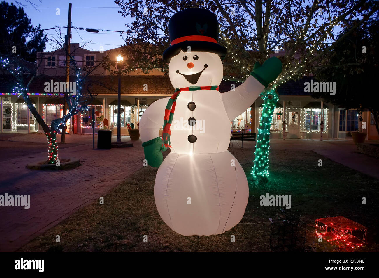 Inflatable snowman at Christmas time in Alpine, Texas Stock Photo