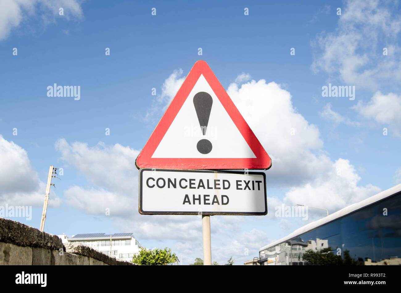 BURMARRAD,MALTA, 15 DECEMBER 2018 Concealed exit ahead sign under the