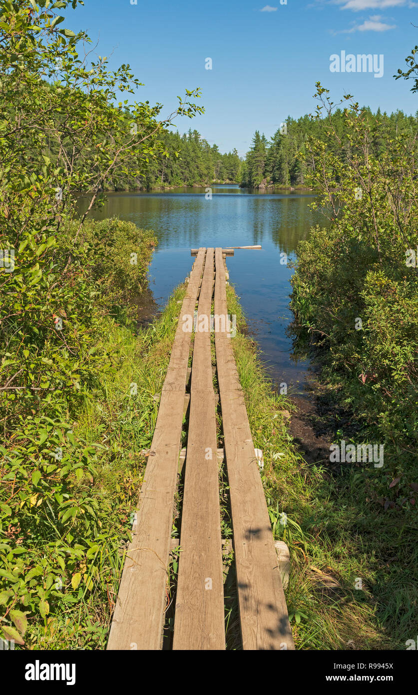Boardwalk Leading to Swamp Lake in Quetico Provincial Park in Ontario Stock Photo