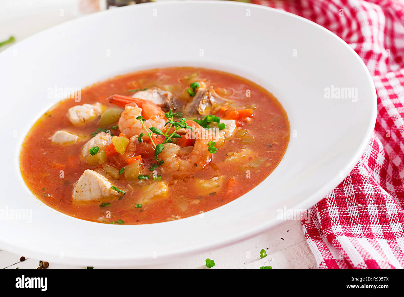 Brazilian food Moqueca capixaba of fish and bell peppers in spicy