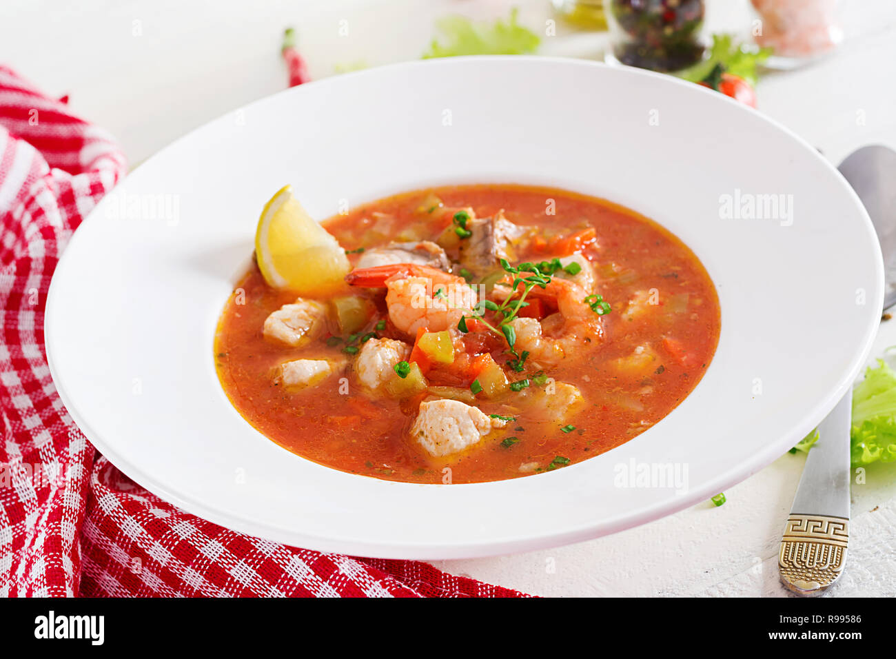 Brazilian food Moqueca capixaba of fish and bell peppers in spicy
