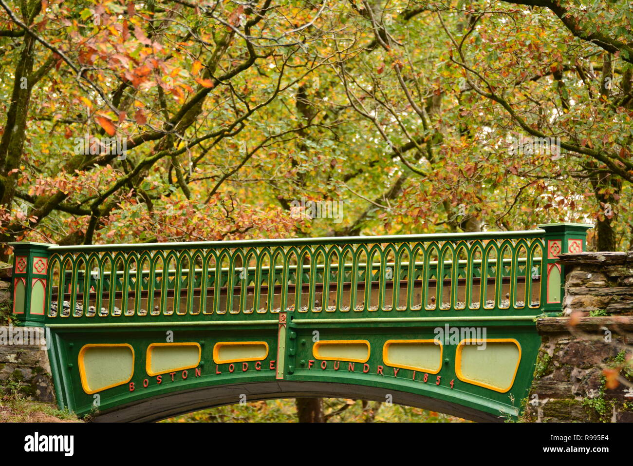 Painted Iron Railway Bridge, Tan-y-Bwlch Stock Photo