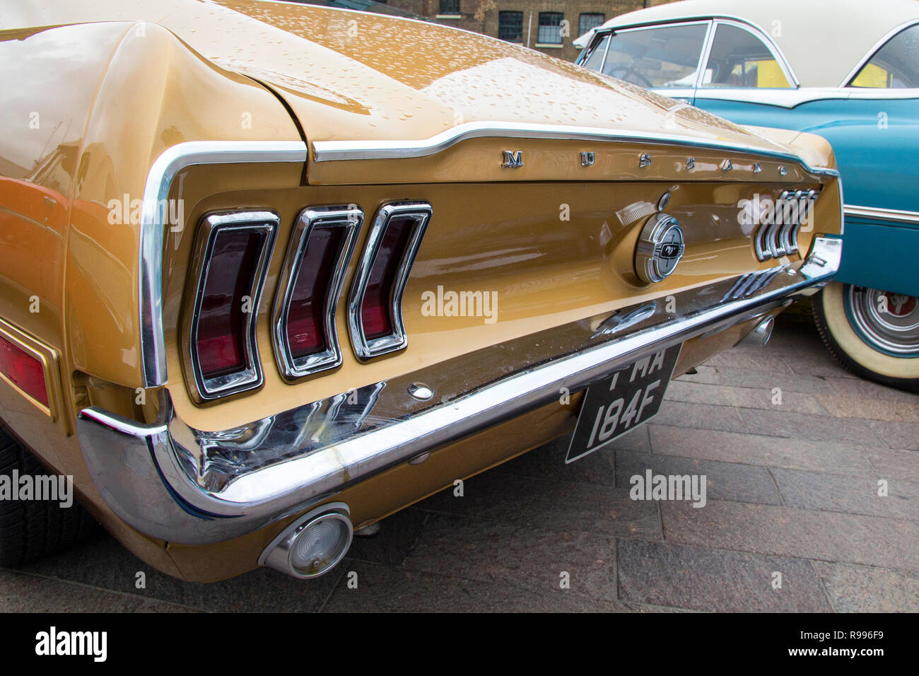 LONDON, ENGLAND - April 28, 2018. Ford Mustang at the annual Classic Car Exhibition and Vintage Clothing Market at Kings Cross, London, England, April Stock Photo