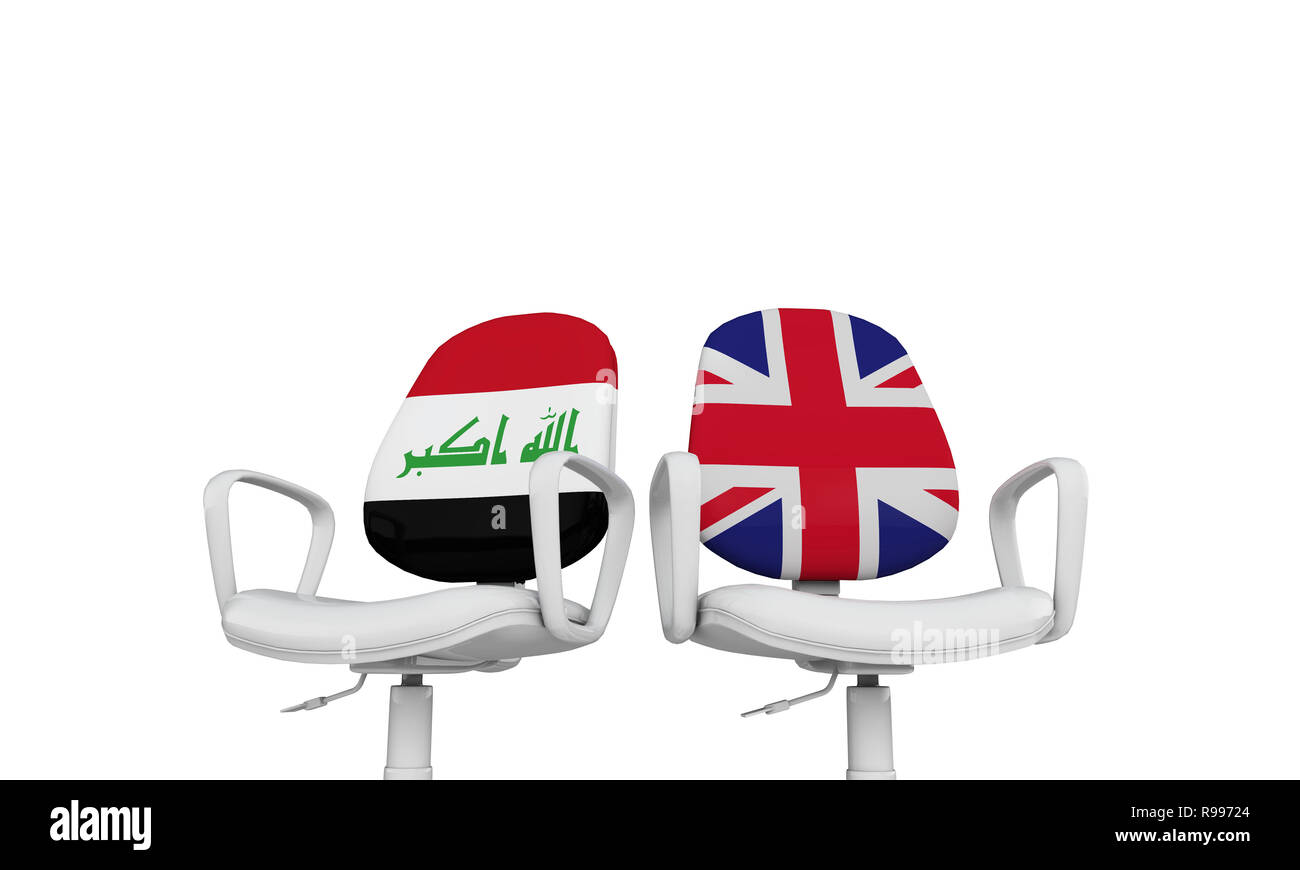 Iraq and Great Britain business chairs. Internationl relationship concept. 3D Rendering Stock Photo