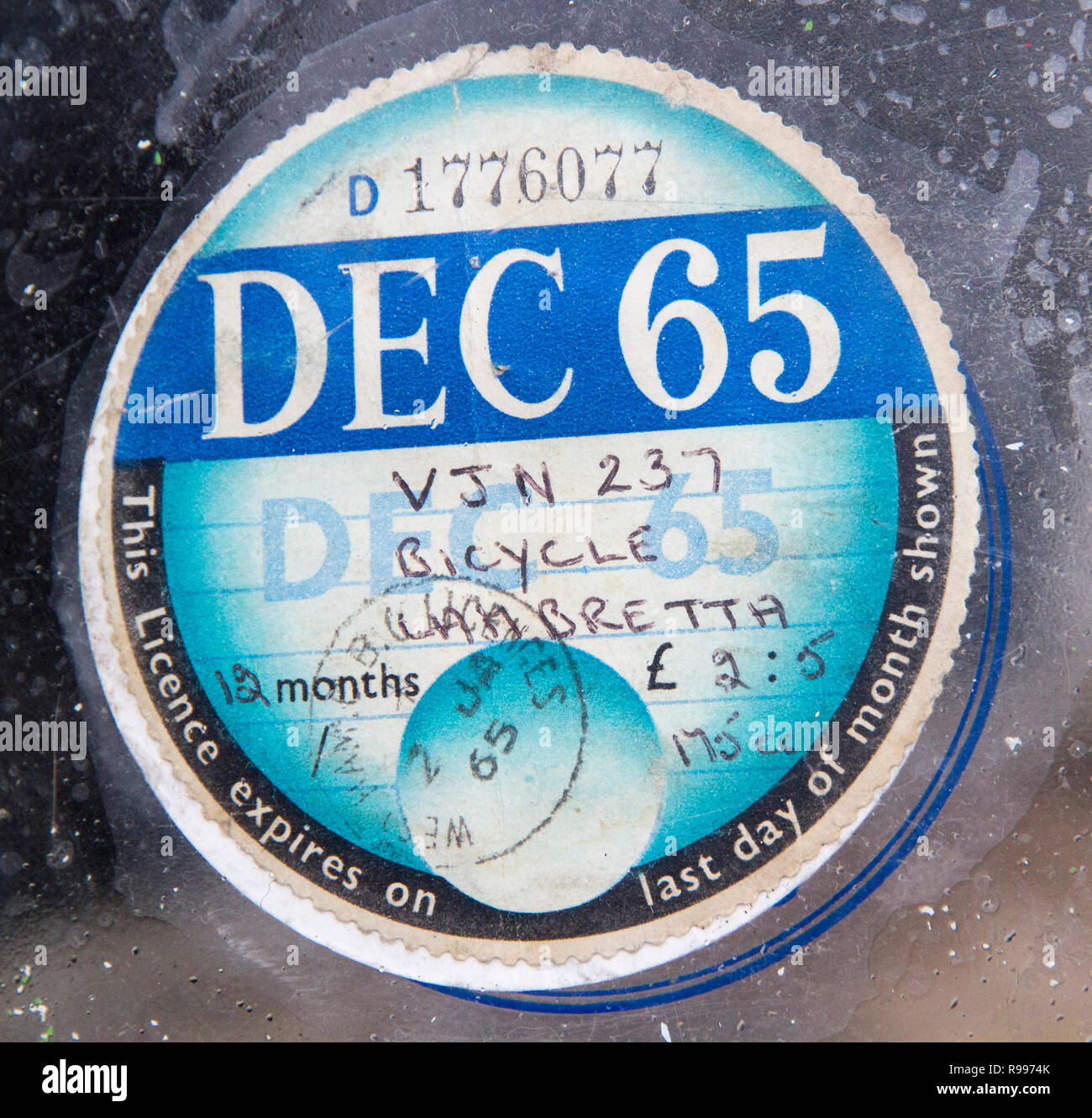 LONDON, ENGLAND April 28, 2018. Tax badge on Lambretta at the annual