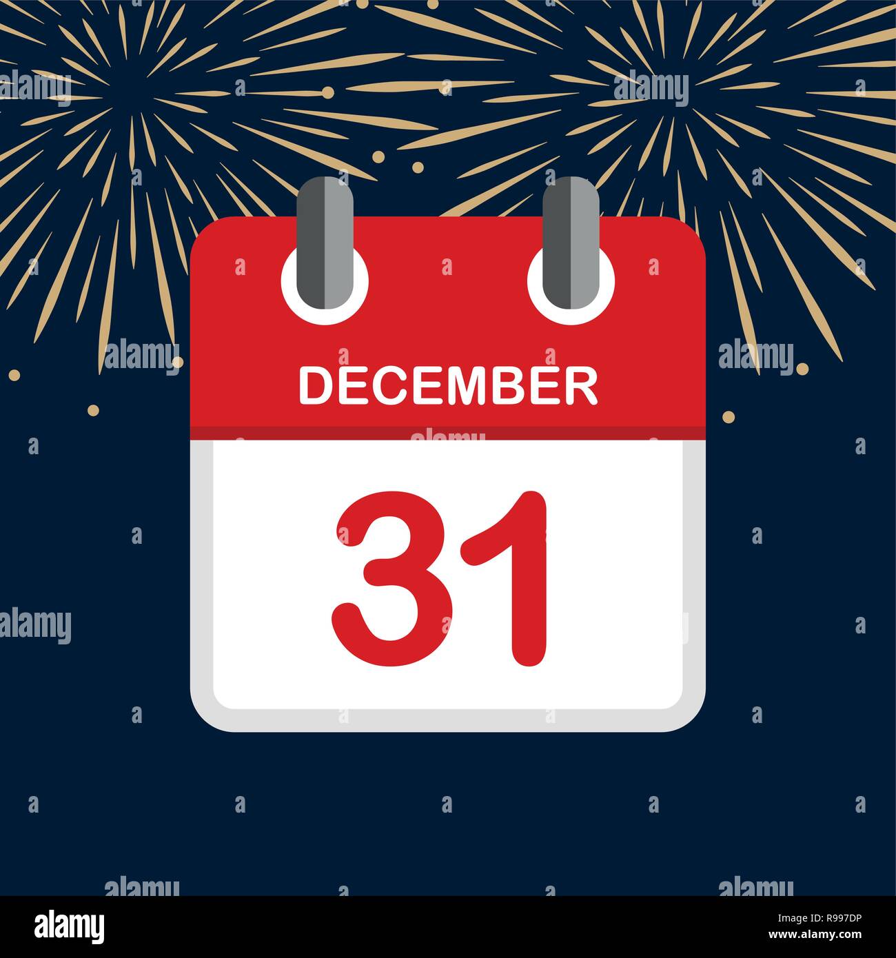 red calendar 31 december new year firework background vector