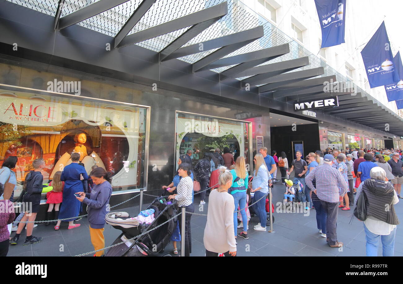 People visit Myer Christmas display in Melbourne Australia Stock Photo Alamy