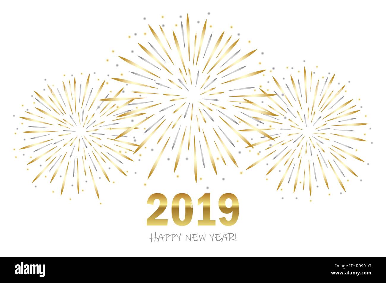 happy new year greeting card 2019 with gold and silver firework vector illustration EPS10 Stock Vector