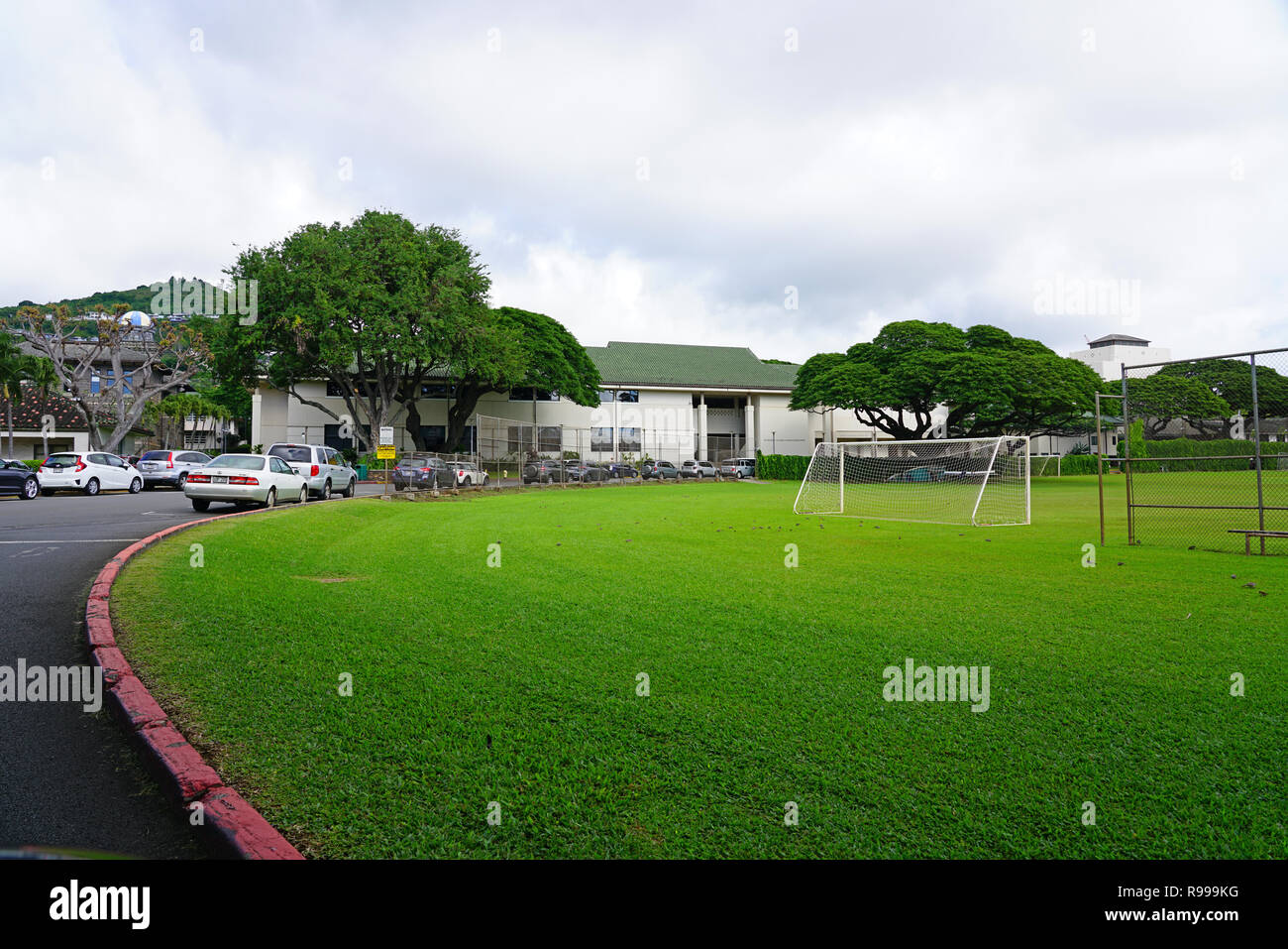 View of the campus of the famous Punahou School, a private K12 school located in Honolulu, Oahu