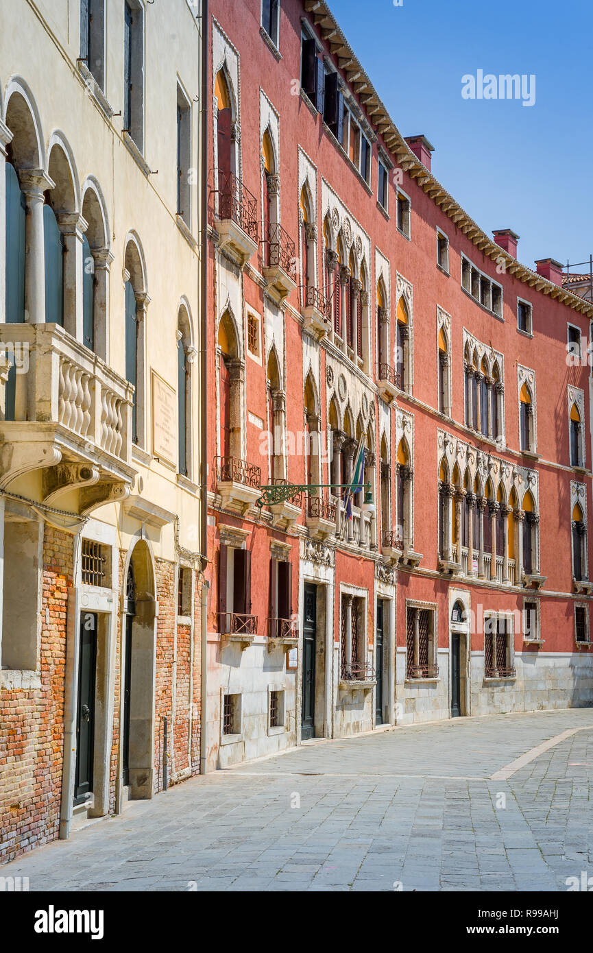Historic buildings in the center of Venice. Popular touristic walking route. Stock Photo