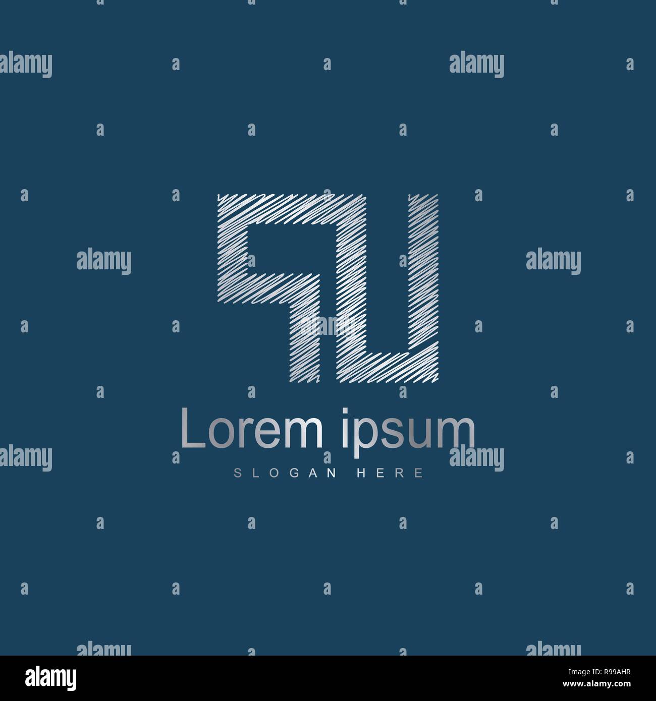 Initial Letter PU Logo Template Vector Design. Silver letter logo Stock Vector