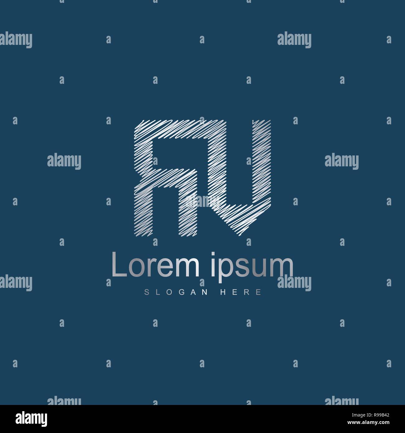 Initial Letter RV Logo Template Vector Design. Silver letter logo Stock Vector
