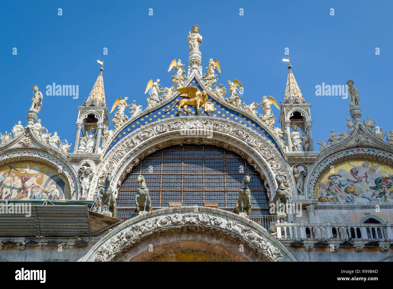 Beautiful decorated historic facade of basilica at the Piazza San Marco. Venice, Italy. Stock Photo