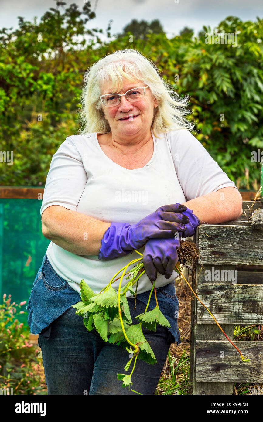 Sandra Paxton, Plot 16, Eglinton Growers, Kilwinning Allotments, Ayrshire, Scotland Stock Photo