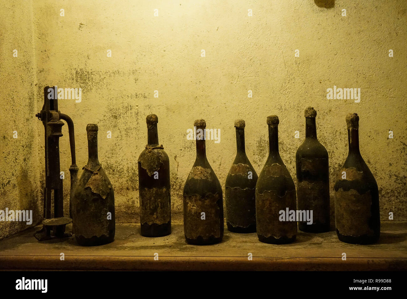 Old wine bottles in a wine cellar Stock Photo Alamy