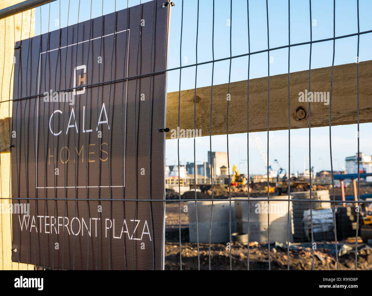 Advertising sign for Cala Homes at building site of Waterfront Plaza, Victoria Quay, Leith, Edinburgh, Scotland, UK Stock Photo