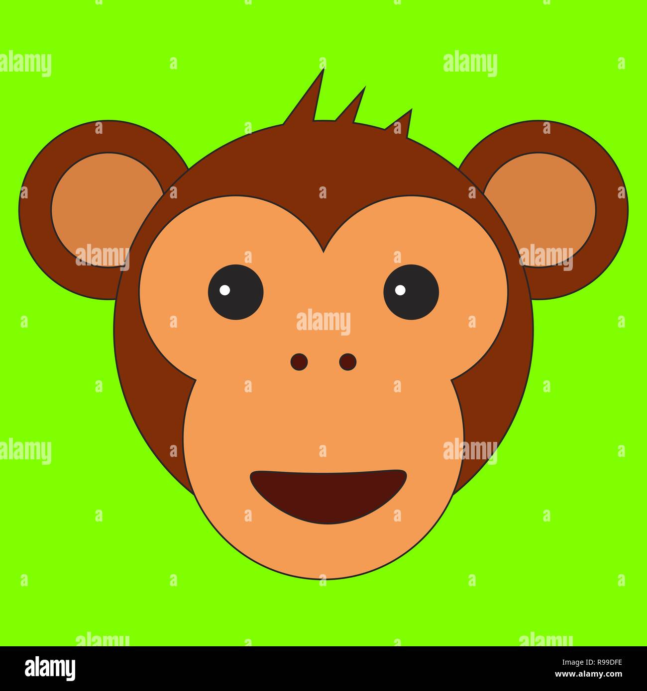 Monkey head in cartoon flat style. Vector illustration on color background Stock Vector