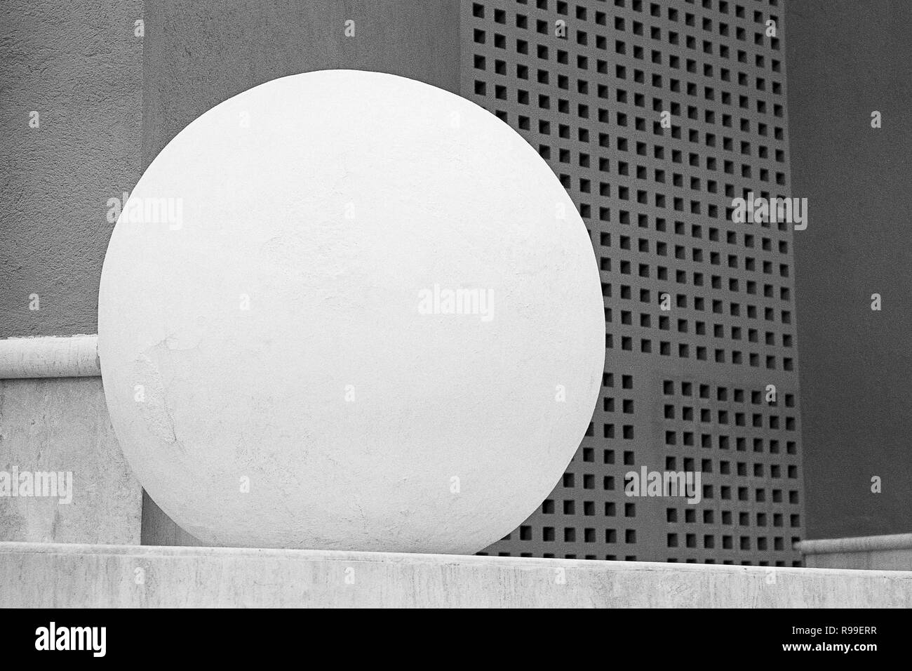 MONTERREY, NL/MEXICO - NOV 10, 2003: Sphere sculpture on the West facade of MARCO Museo de Arte Contemporaneo (Museum of Contemporary Art), Macroplaza Stock Photo